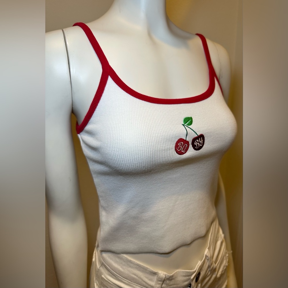 Cherry Baby 🍒 Ribbed Spaghetti Strap Cami Crop Top